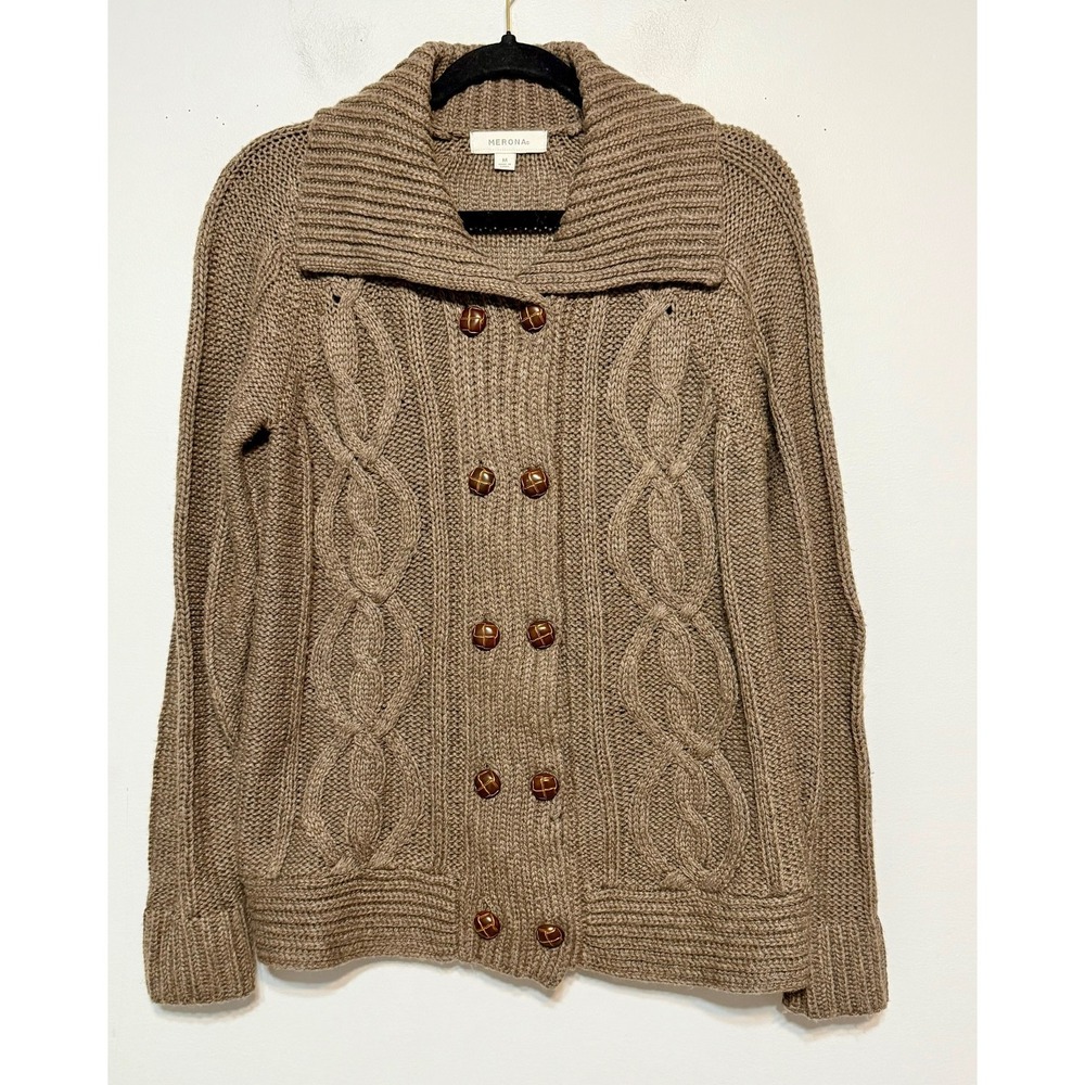Fisherman Cable Knit Wool Cardigan‎ Women Size M Old Money Scandinavian Minimal